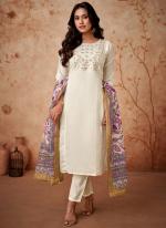 Viscose Chanderi White Festival Wear Embroidery Work Readymade Straight Suit